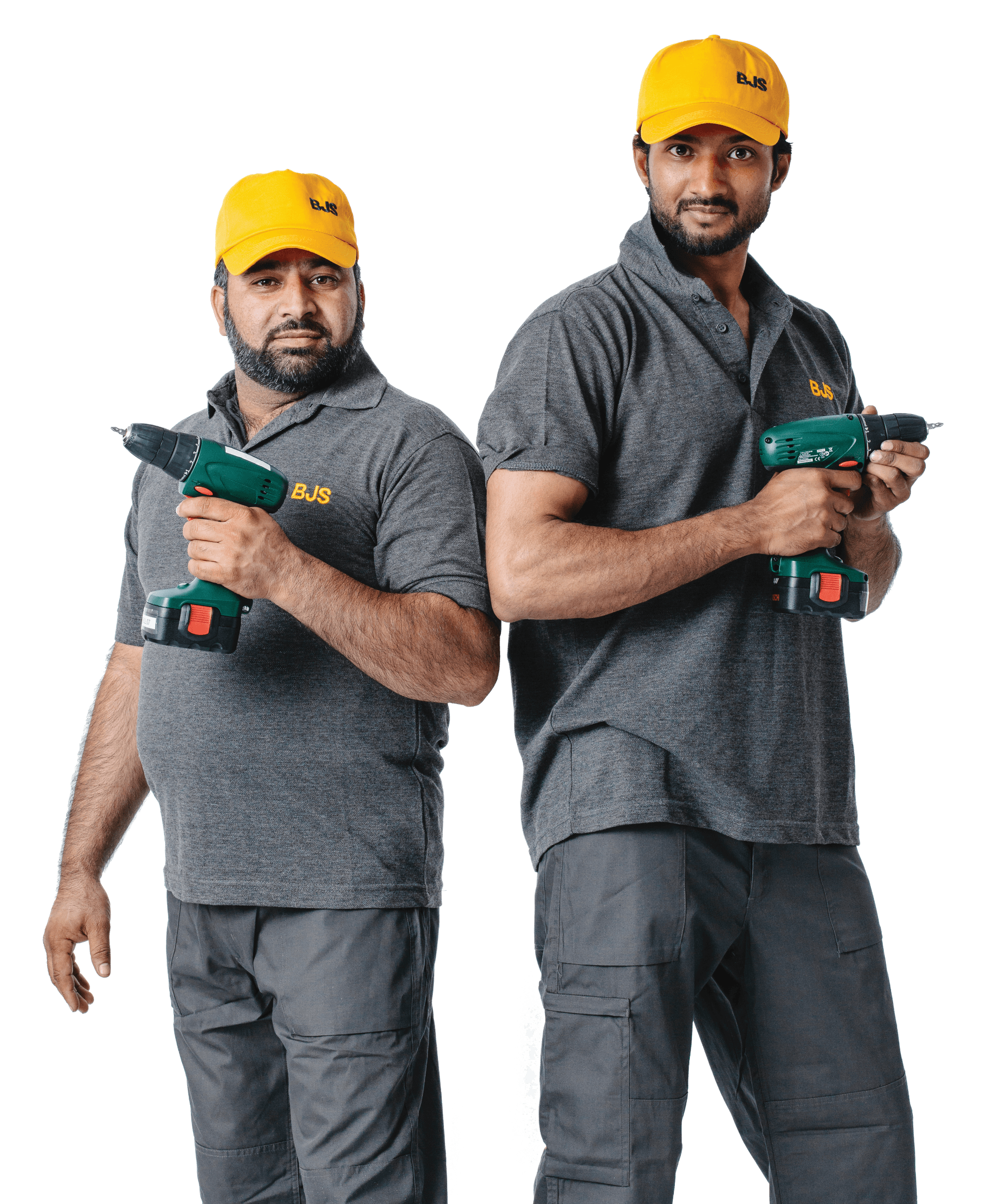 2 BJS Home Delivery handymen equipped with drills
